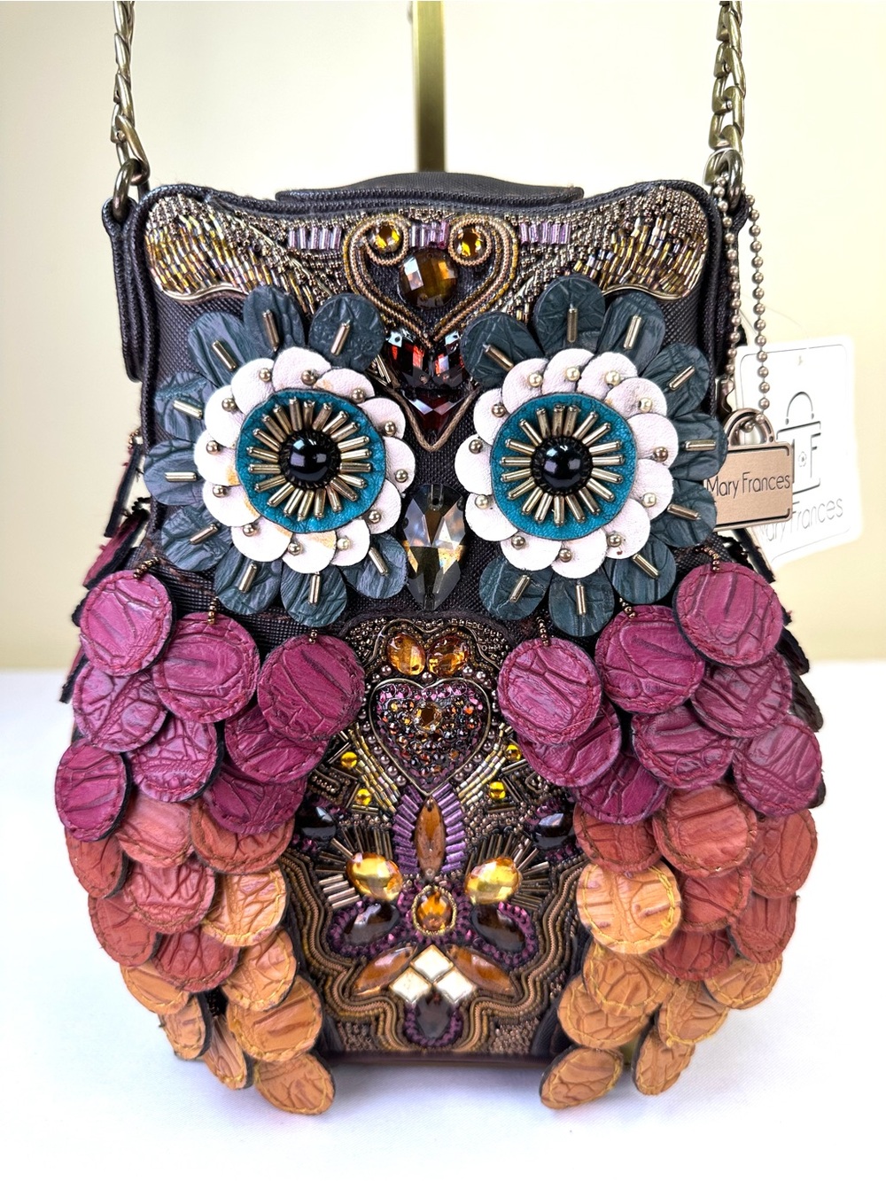 Mary Frances What a Hoot Wise Owl NWT leather & beaded bag, dustbag, cards